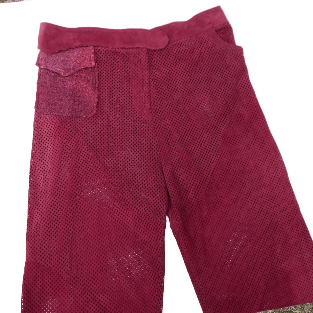 Vintage Designer Shebue Pant Trouser Perforated Star Suede Red Pocket